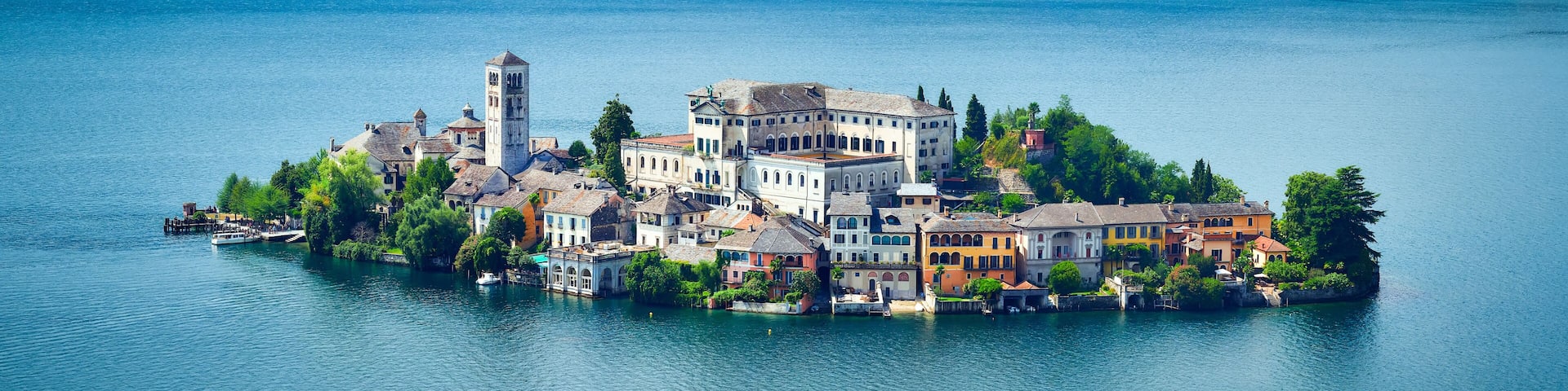 The island of San Giulio by the Italian lake - lago d'Orta, Piemonte, Italy.