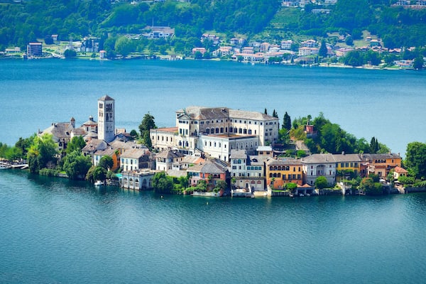 The island of San Giulio by the Italian lake - lago d'Orta, Piemonte, Italy.