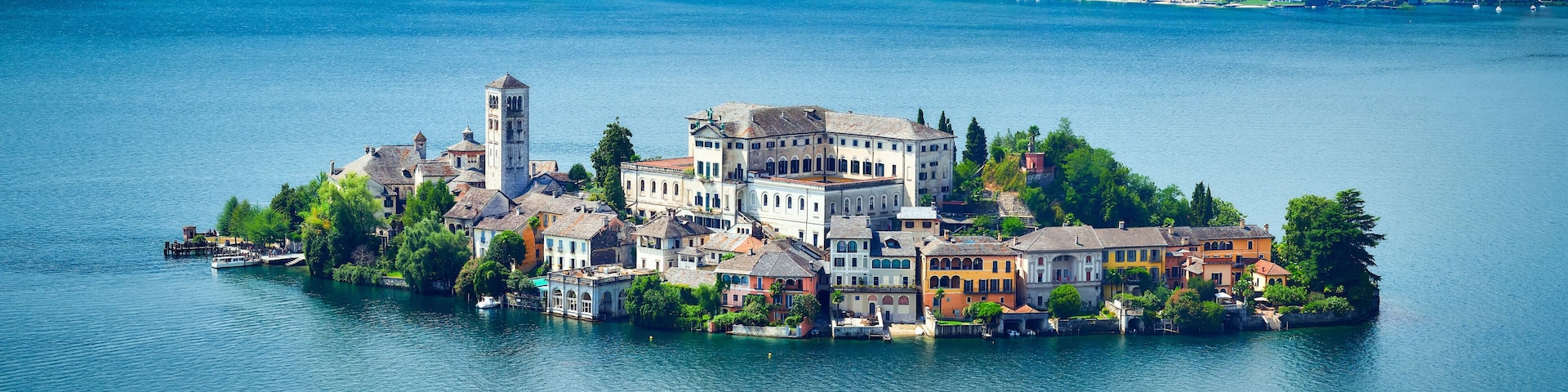 The island of San Giulio by the Italian lake - lago d'Orta, Piemonte, Italy.
