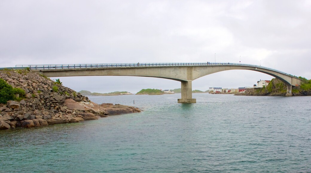 Henningsvaer Bridge featuring a bridge and general coastal views