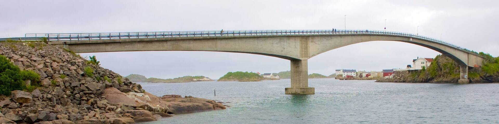 Henningsvaer Bridge featuring general coastal views and a bridge