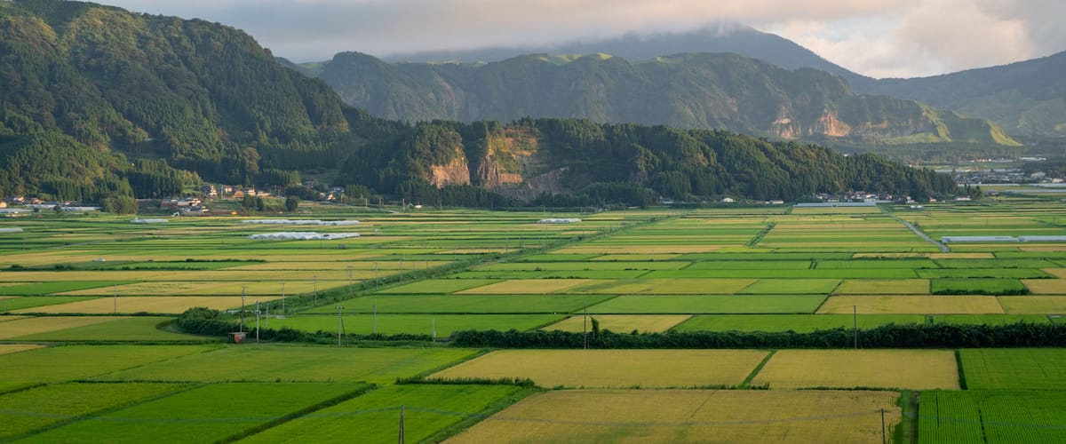 Yufuin which includes landscape views and farmland