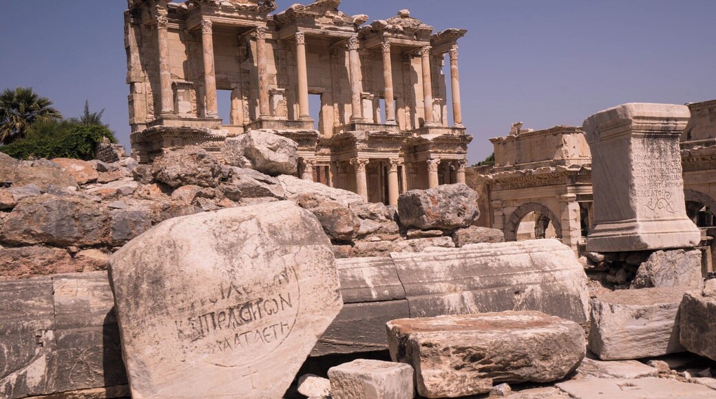 Library of Celsus, built in 114-117 AD
The city was first a Greek city about 1000 BCE, but the Romans turned it into the chief port on the Aegean.
Ephesus is one of the greatest and most preserved ruins in the Mediterranean. If you go early it's not too hot and not too crowed. It is one of the major tourist stops in Turkey, but it's still worth a visit.