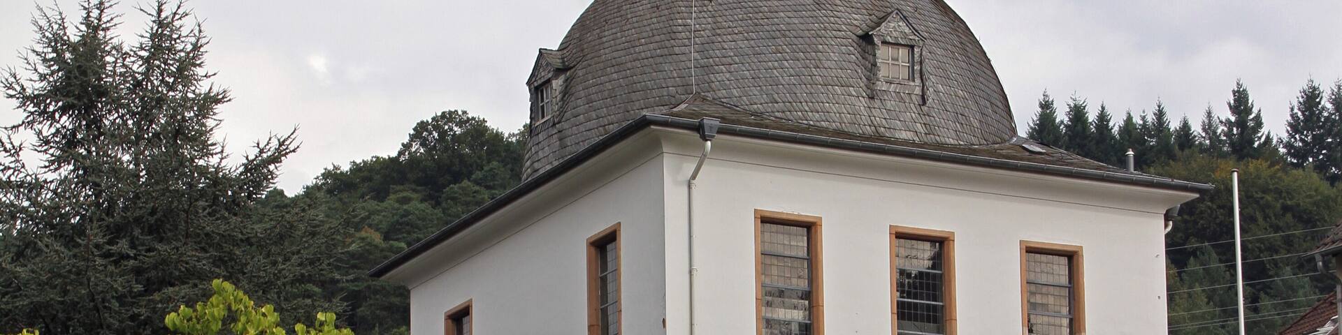 Protestant church, Friedhofstrasse No. 33, seen from Hauptstrasse, Rodalben, Germany.