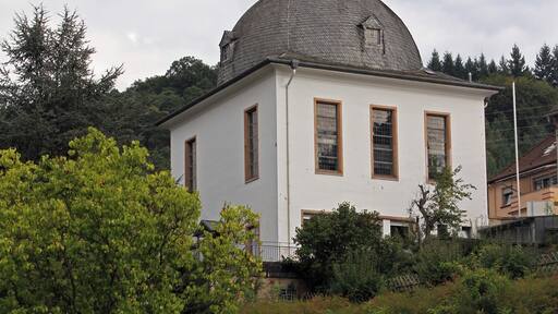 Protestant church, Friedhofstrasse No. 33, seen from Hauptstrasse, Rodalben, Germany.