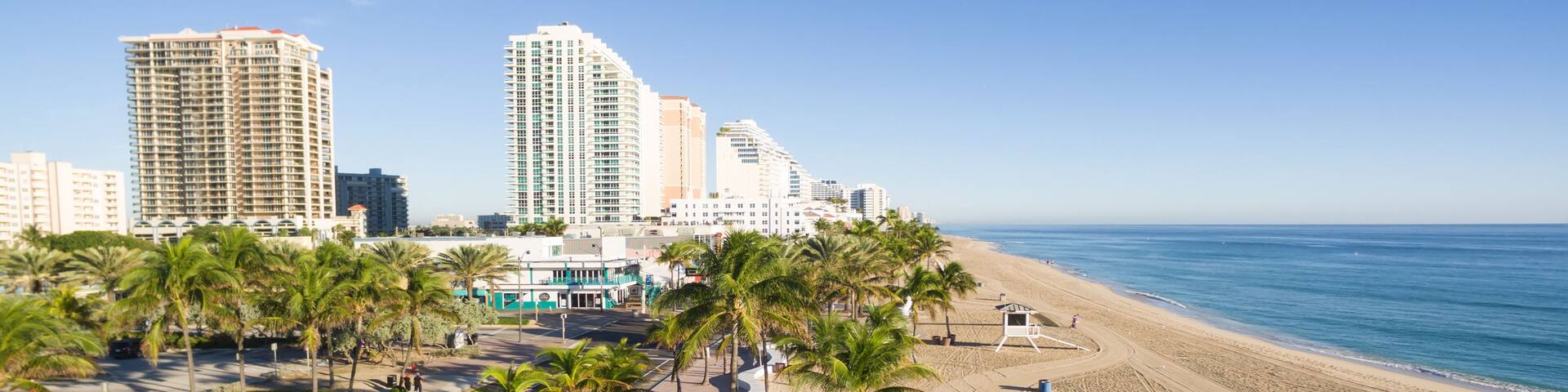 Sunrise at Fort Lauderdale Beach aerial video