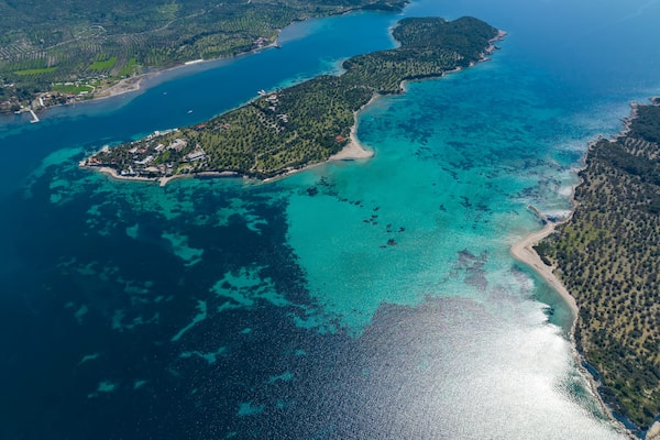 Pen - Kalem Island view with aerial drone. Dikili - Izmir - Turkey