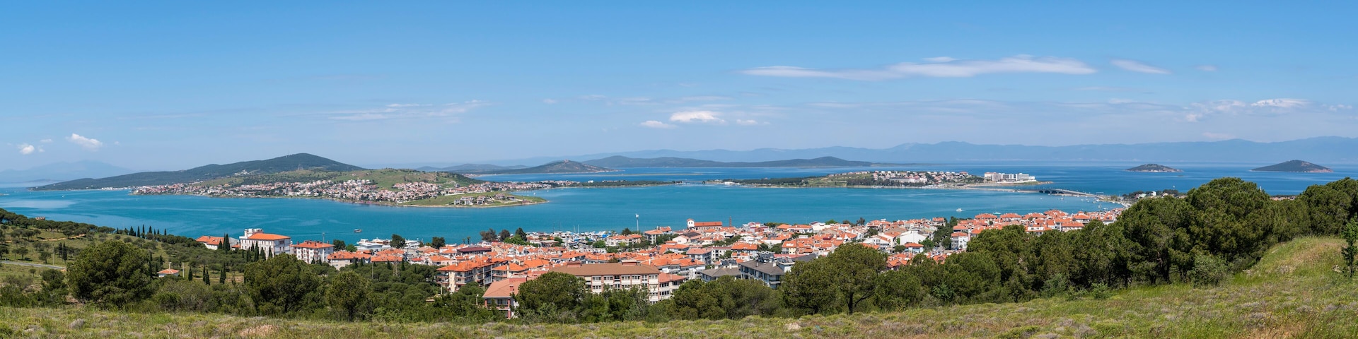 Panoramic view of Cunda Island from Heaven Hill (Cennet Tepesi in Tukish), Ayvalik, Balikesir, Turkey
