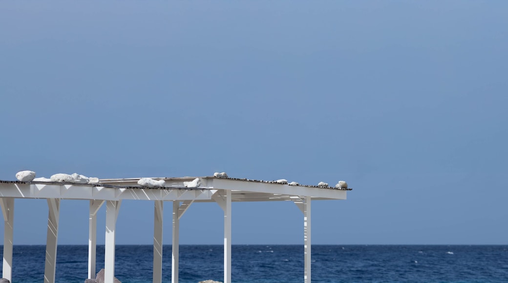 Balinese beds at the coast of Jan Thiel, Curaçao, with sea view.