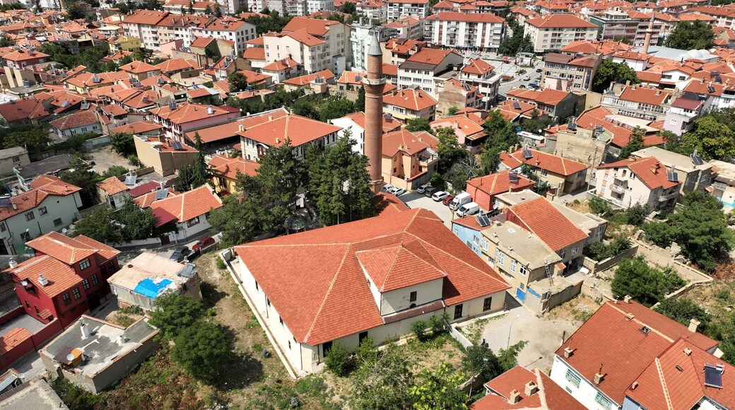 Aerial view of Akşehir district of Konya. Akşehir Ulu Mosque was built in 1213 during the Anatolian Seljuk period.