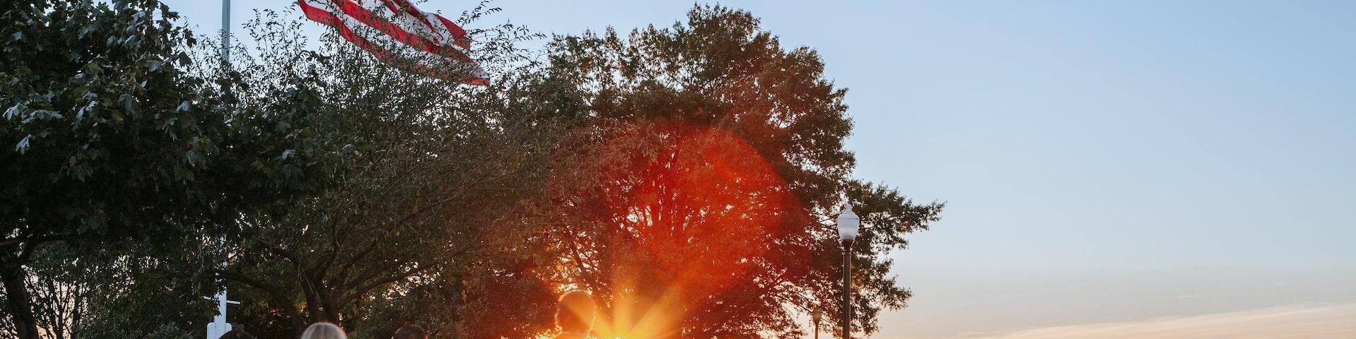Federal Hill Park showing a sunset and a garden as well as a couple