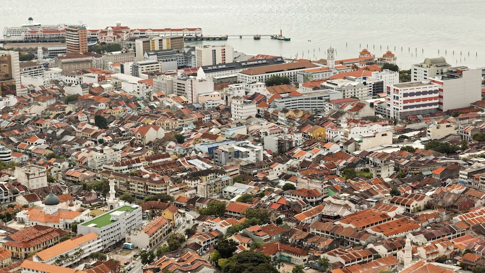 Aerial view of Georgetown city, Penang, Malaysia