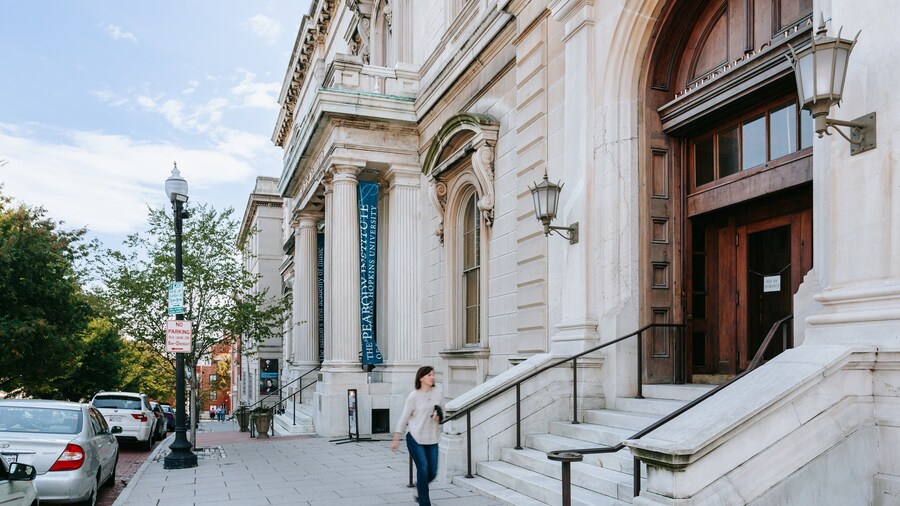Peabody Institute of the Johns Hopkins University which includes street scenes and heritage architecture as well as an individual femail
