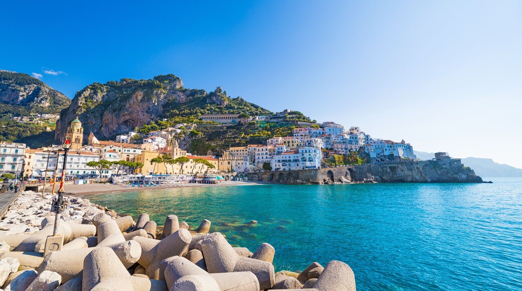Morning view of beautiful seaside town Amalfi in province of Salerno, region of Campania, Italy. Amalfi coast is popular travel and holyday destination in Europe.