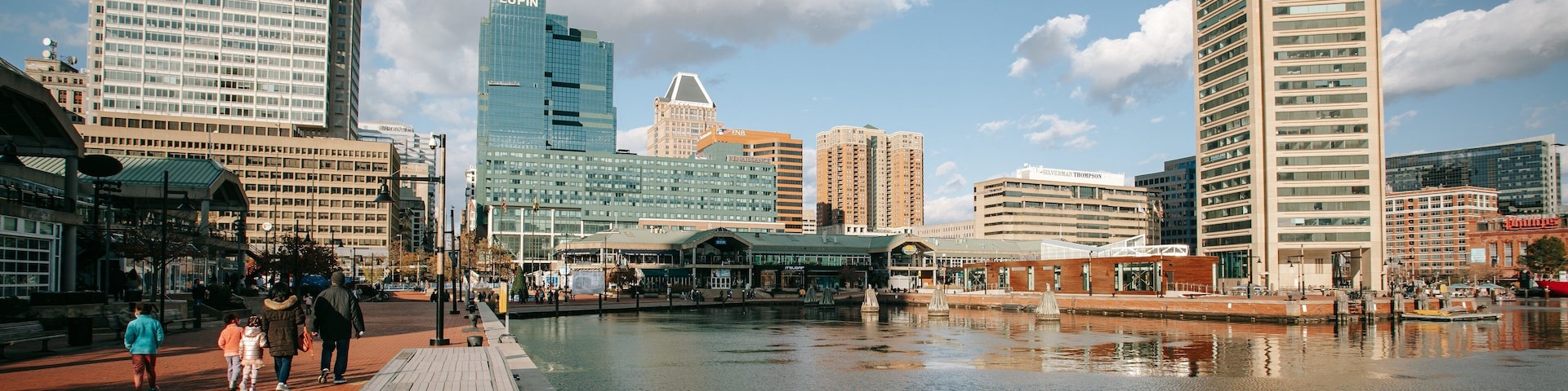 Top of the World Observation Level showing a city and a bay or harbor