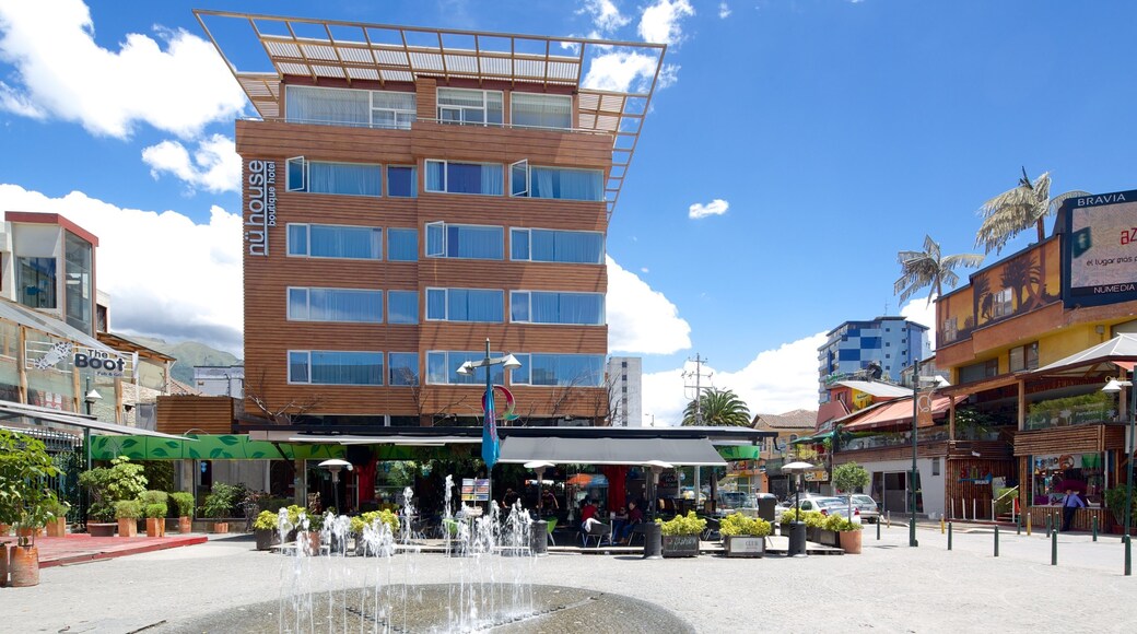 Foch-pladsen som omfatter gadeliv, et springvand og en plads eller et torv