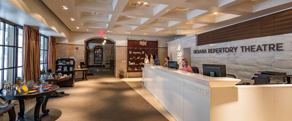 Indiana Repertory Theatre which includes signage and interior views