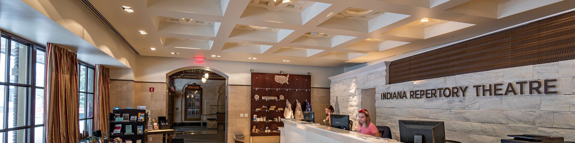 Indiana Repertory Theatre which includes signage and interior views