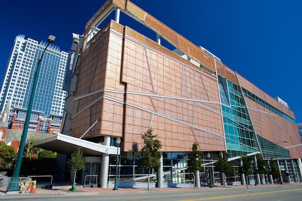 Harvey Gantt Center for African American Arts and Culture which includes a city, modern architecture and a high-rise building