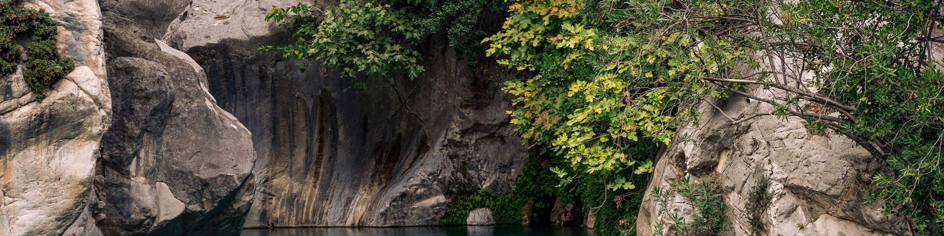 natural rocky canyon with blue water in Goynuk, Turkey