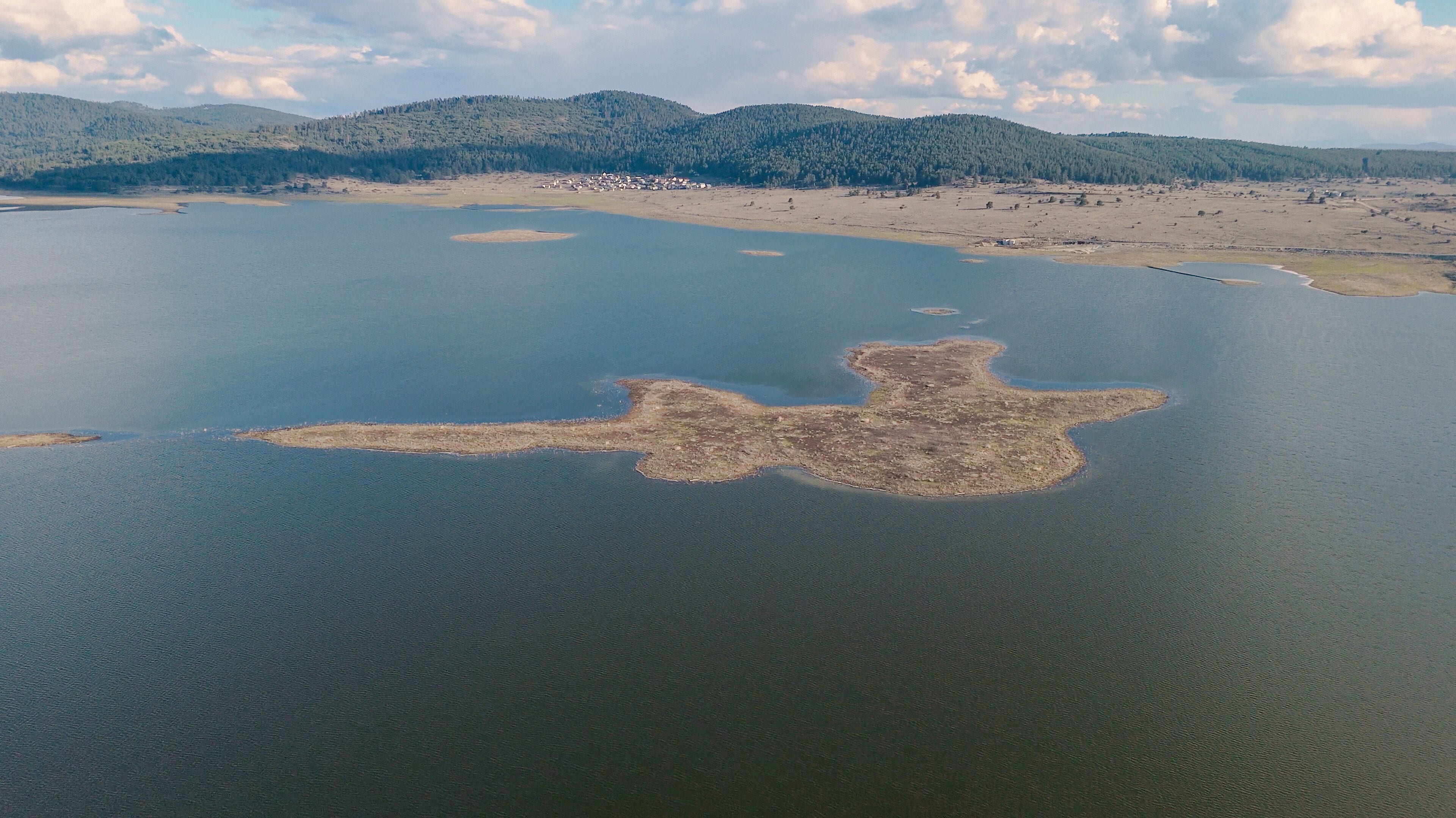 Bolu Seben Lake aerial drone photos mosque landscape trees in the water