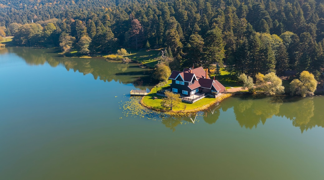 Bolu Golcuk Lake and famous house view with reflections.