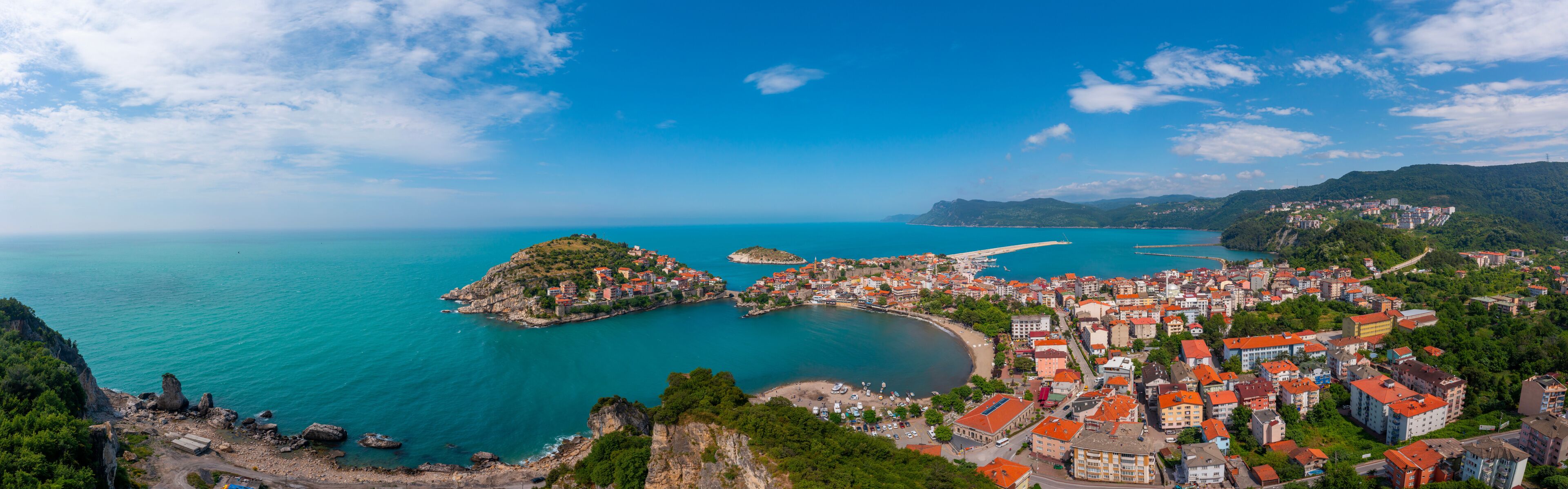 Beautiful cityscape on the mountains over Black-sea, Amasra. Amasra traditional Turkish architecture