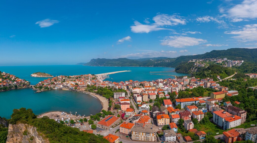 Beautiful cityscape on the mountains over Black-sea, Amasra. Amasra traditional Turkish architecture
