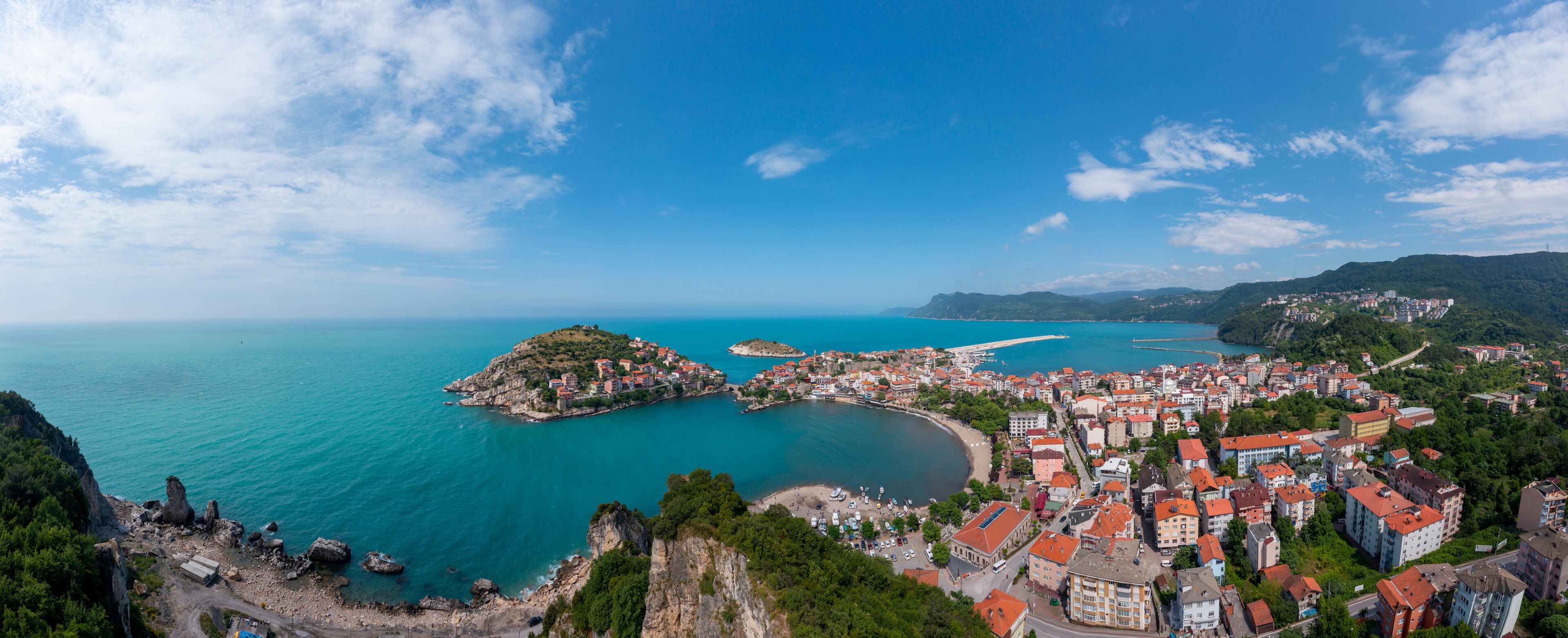 Beautiful cityscape on the mountains over Black-sea, Amasra. Amasra traditional Turkish architecture