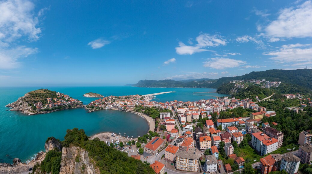 Beautiful cityscape on the mountains over Black-sea, Amasra. Amasra traditional Turkish architecture