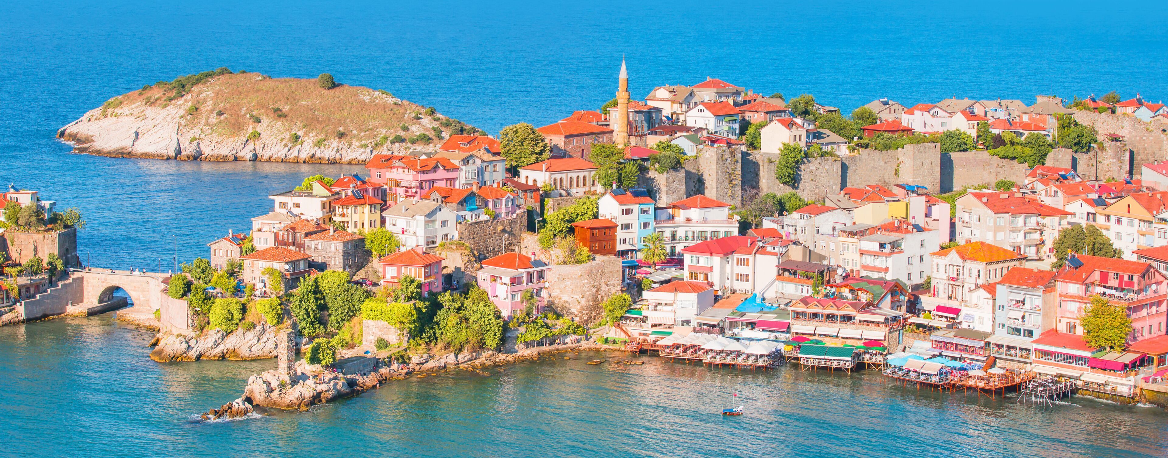 Beautiful cityscape on the mountains over Black sea - Amasra, Turkey