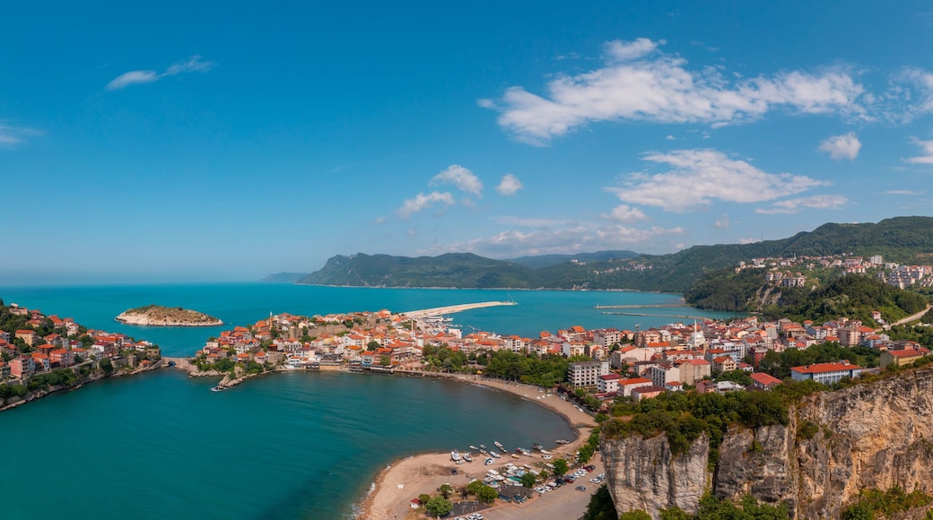 Beautiful cityscape on the mountains over Black-sea, Amasra. Amasra traditional Turkish architecture
