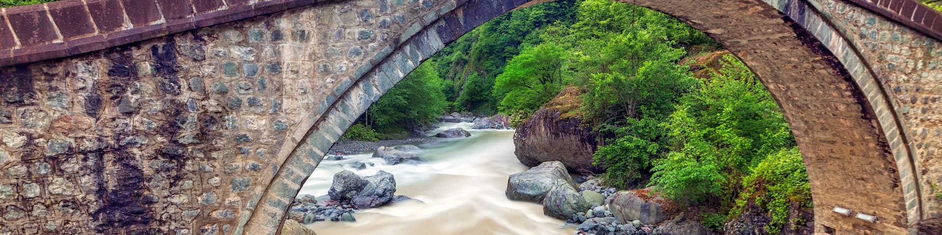 Landscape of the Double Bridge (Turkish: Cifte Kopru). It is the name for two small adjacent historic bridges in Arhavi, Artvin Province, northeastern Turkey.