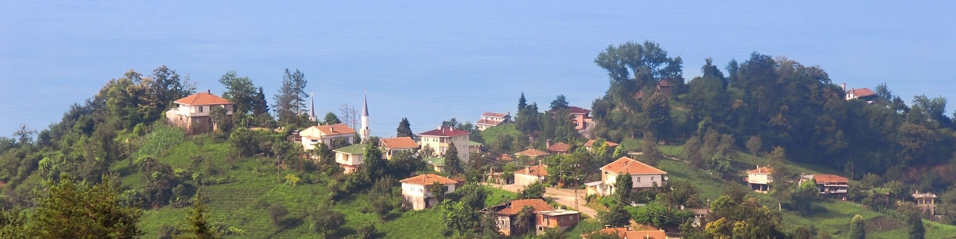 TRABZON, TURKEY - JUNE 28, 2008: Bastimar Quarter, Tea plantations and Black Sea. Surmene District