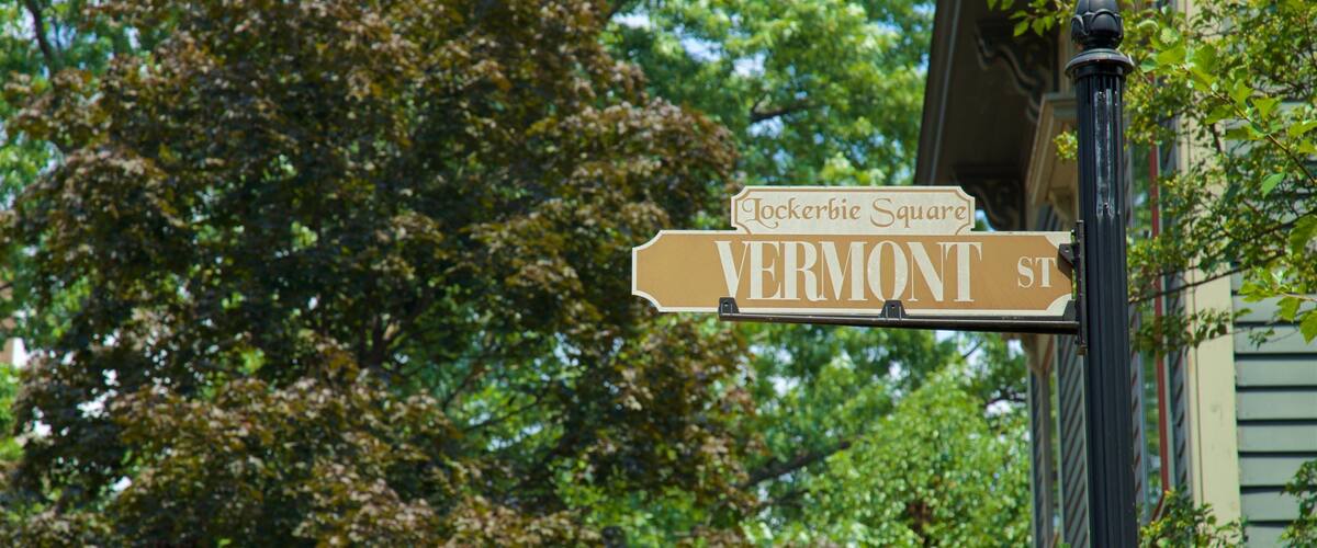 Lockerbie Square Historic District which includes signage