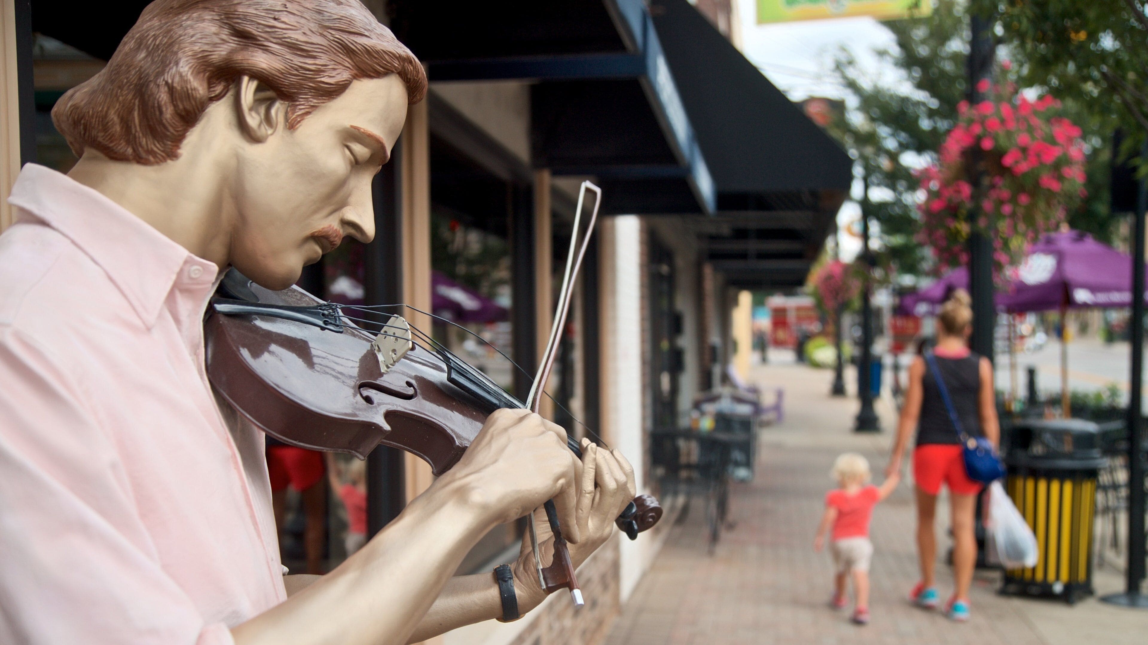 Carmel Arts and Design District mostrando arte al aire libre, escenas urbanas y una estatua o escultura