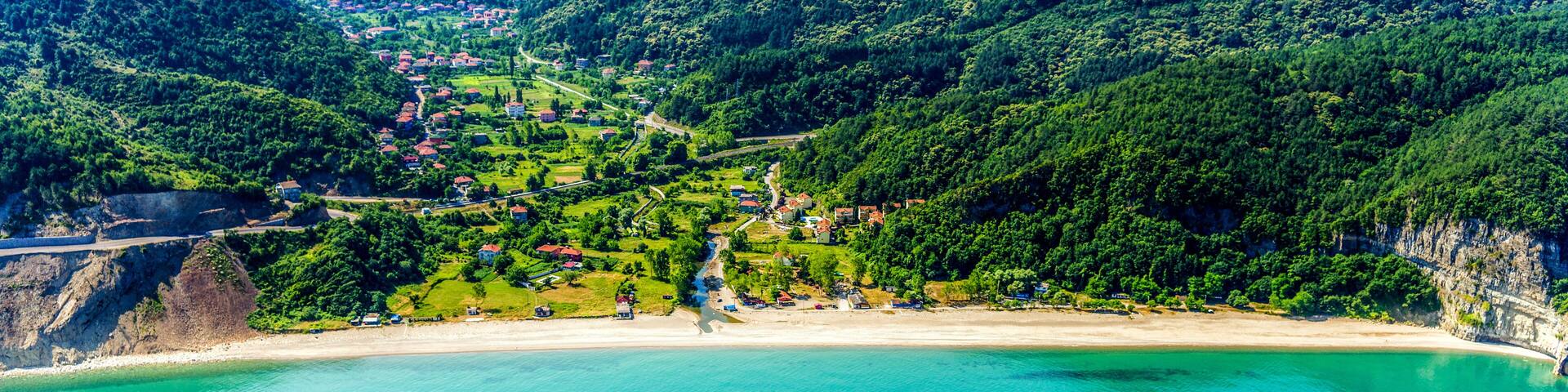 turkey, black sea coast, aerial view zonguldak province.
