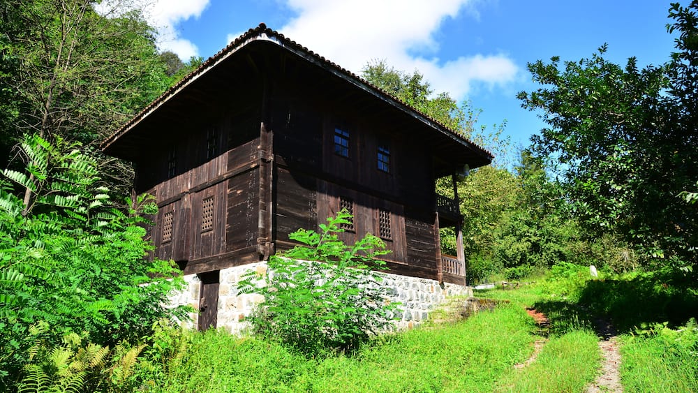 The Historical Meyveli Village Mosque, located in Findikli, Rize, Turkey, was built in the 19th century. It is made entirely of wood.
