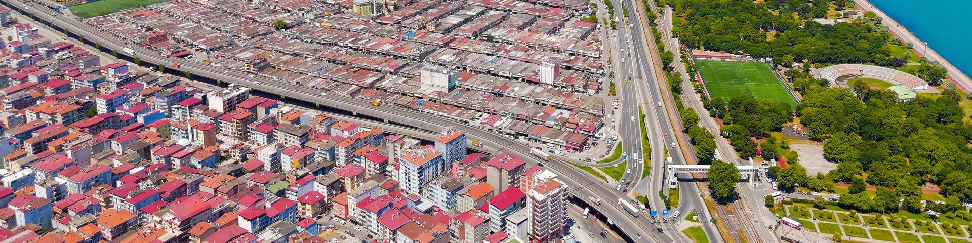 Samsun, Turkey. Panorama of the city and coast from a drone on a summer day, Aerial View