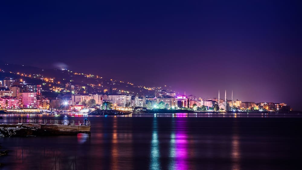 Trabzon city view – Trabzon Landscape city center. Trabzon at Night. Trabzon port and Square. Popular tourist city of the Black Sea