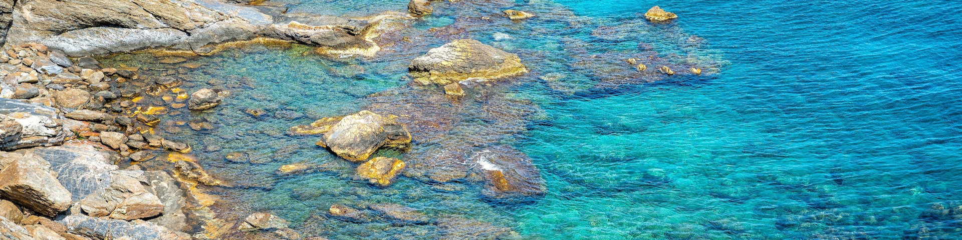 Therma, Ikaria island of Greece longevity blue zone water by thermal hot springs at Prioni beach at Greek Icarian sea