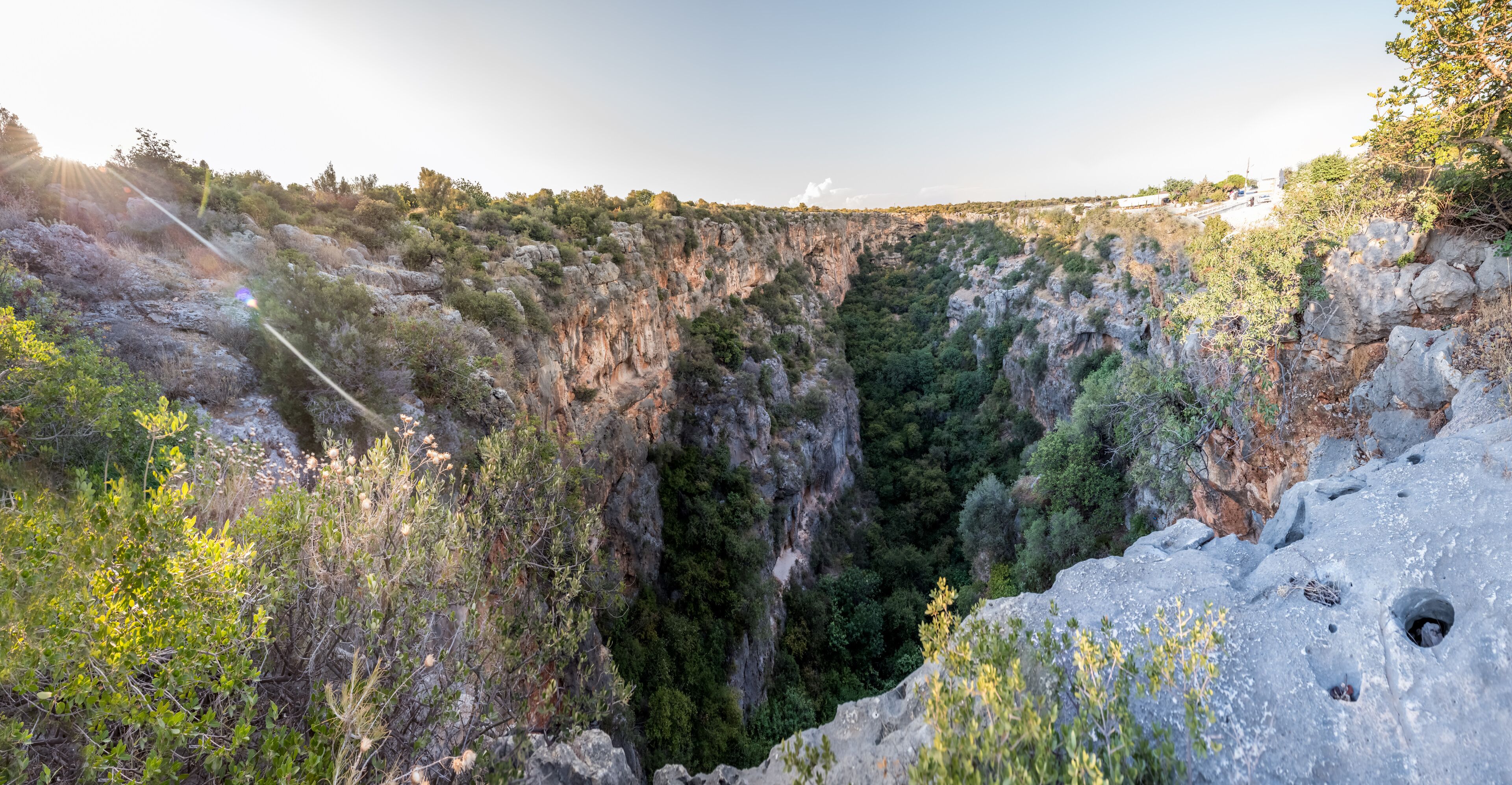 High resolution panoramic Aerial interior view of the Chasm of Heaven located in Silifke district, Mersin Turkey.