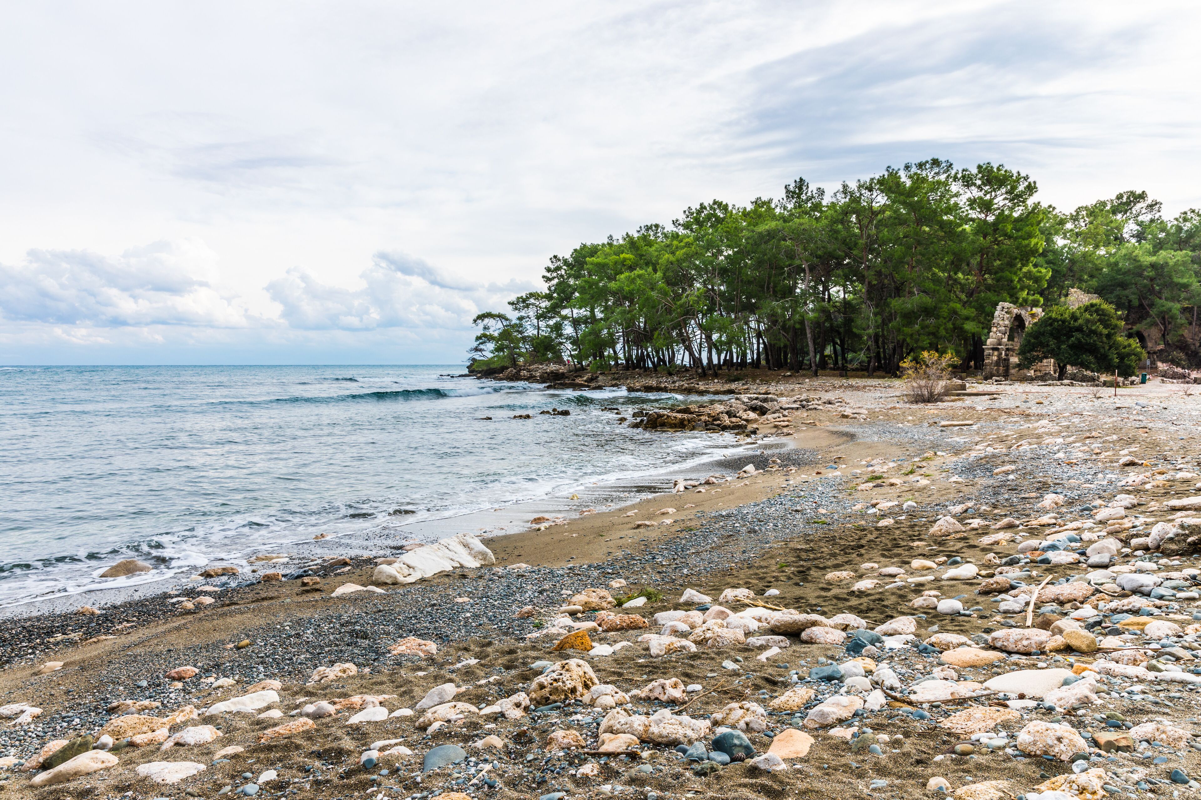Mediterranean coast in the surroundings of the ancient town Phaselis, Turkey