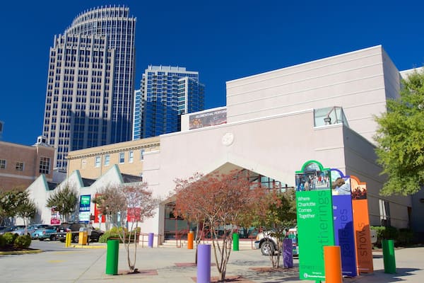 Spirit Square showing a city and modern architecture