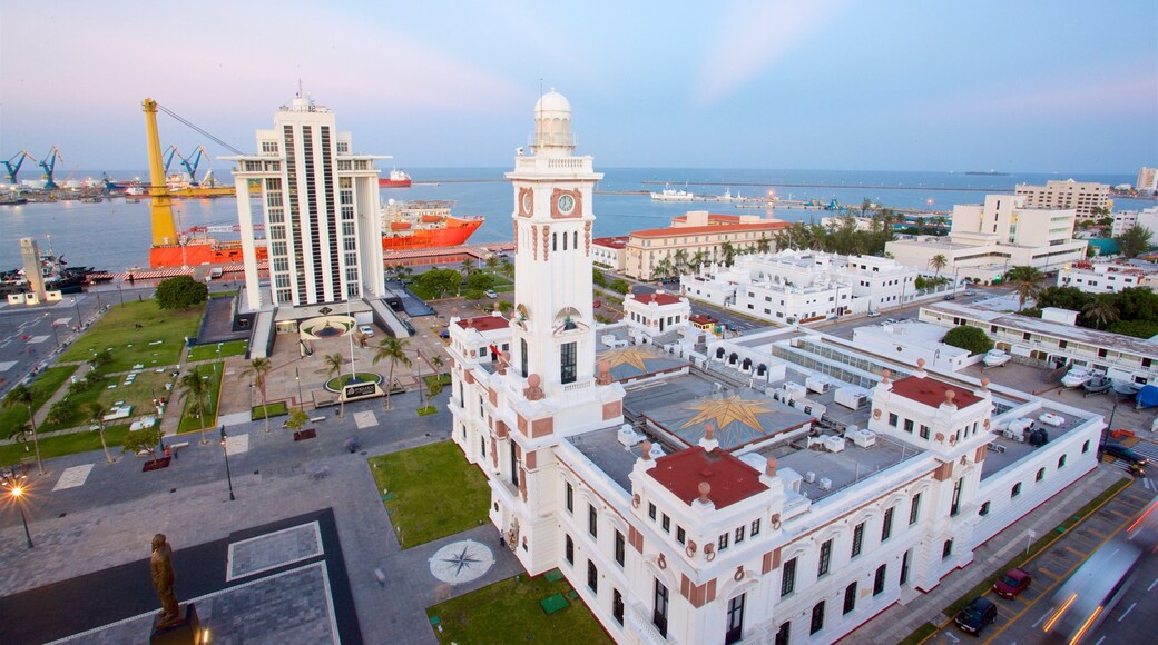 Carranza Lighthouse which includes a city and a bay or harbor