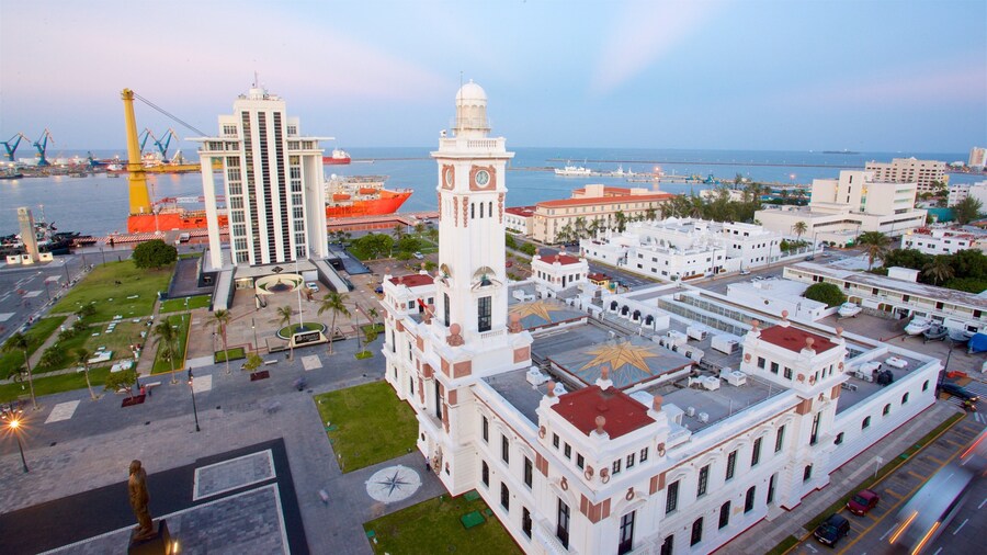 Carranza Lighthouse which includes a city and a bay or harbor