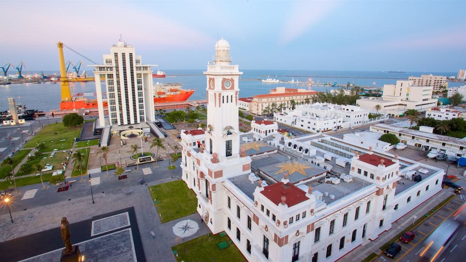 Carranza Lighthouse which includes a city and a bay or harbor