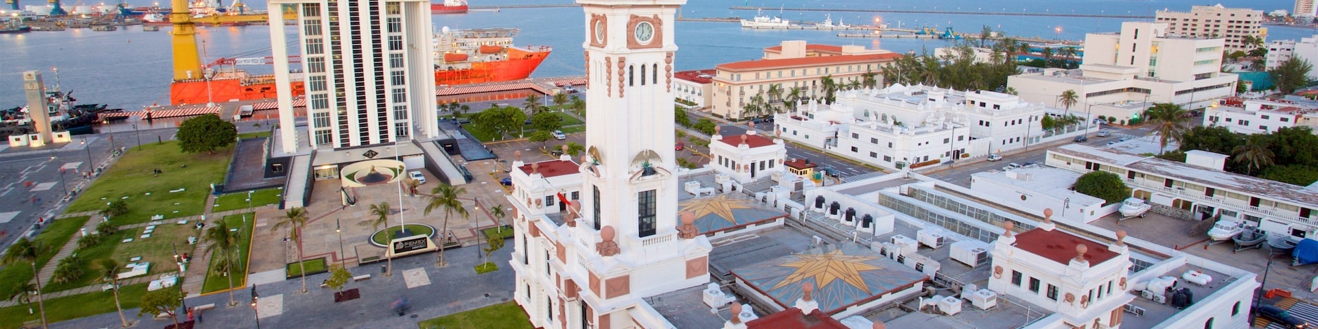 Carranza Lighthouse which includes a city and a bay or harbor