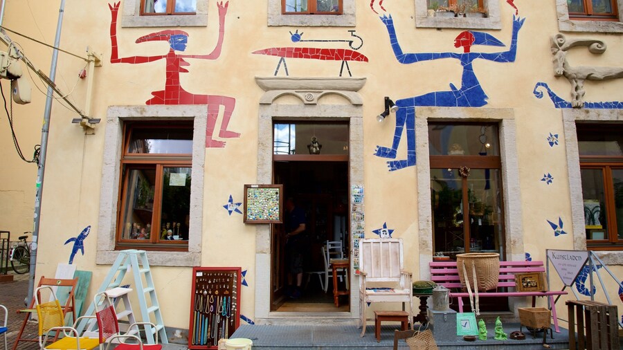 Kunsthofpassage which includes street scenes, outdoor art and a house