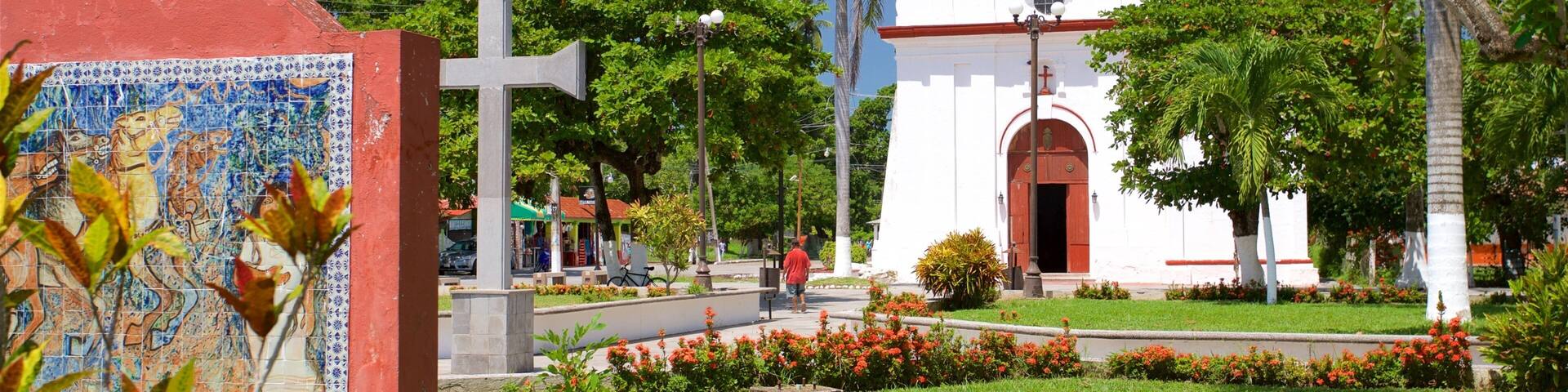 La Antigua welches beinhaltet Kirche oder Kathedrale, Park und Blumen